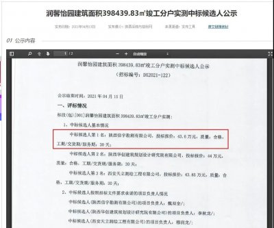 <b>陕西信宇勘测有限公司中标西安市润馨怡园建筑面积398439.83㎡竣工分户</b>