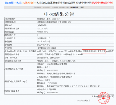 <b>信宇腾远中标青海省共和县2022年高原美丽乡村建设-设计等2个项目</b>